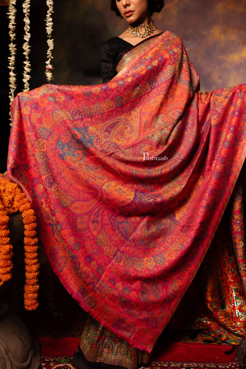 Pashtush India Womens Shawls Pashtush Womens Faux Pashmina Shawl, Pailsey Weave Design, Pink