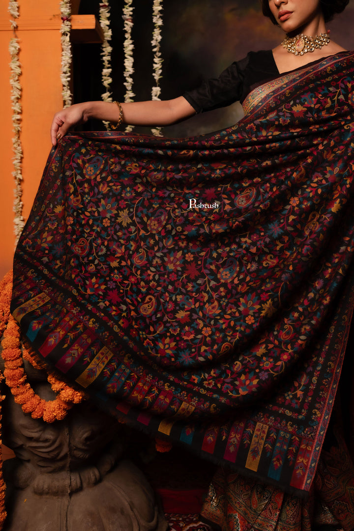 Pashtush India Womens Shawls Pashtush Womens Faux Pashmina Shawl, Paisley Design, Black