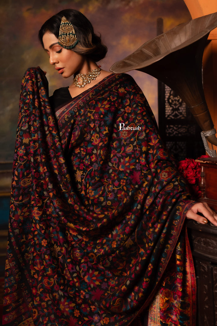 Pashtush India Womens Shawls Pashtush Womens Faux Pashmina Shawl, Paisley Design, Black