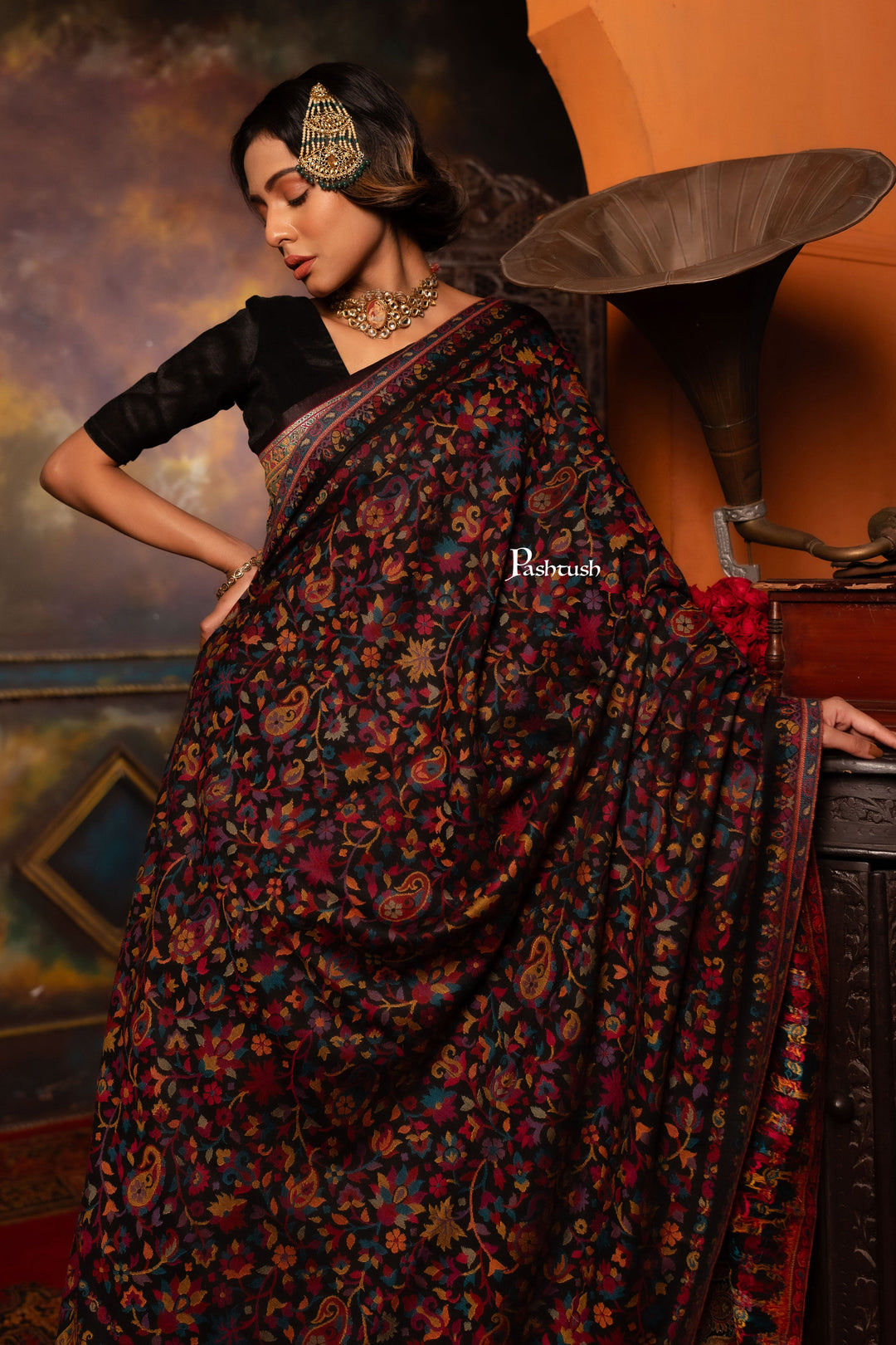 Pashtush India Womens Shawls Pashtush Womens Faux Pashmina Shawl, Paisley Design, Black