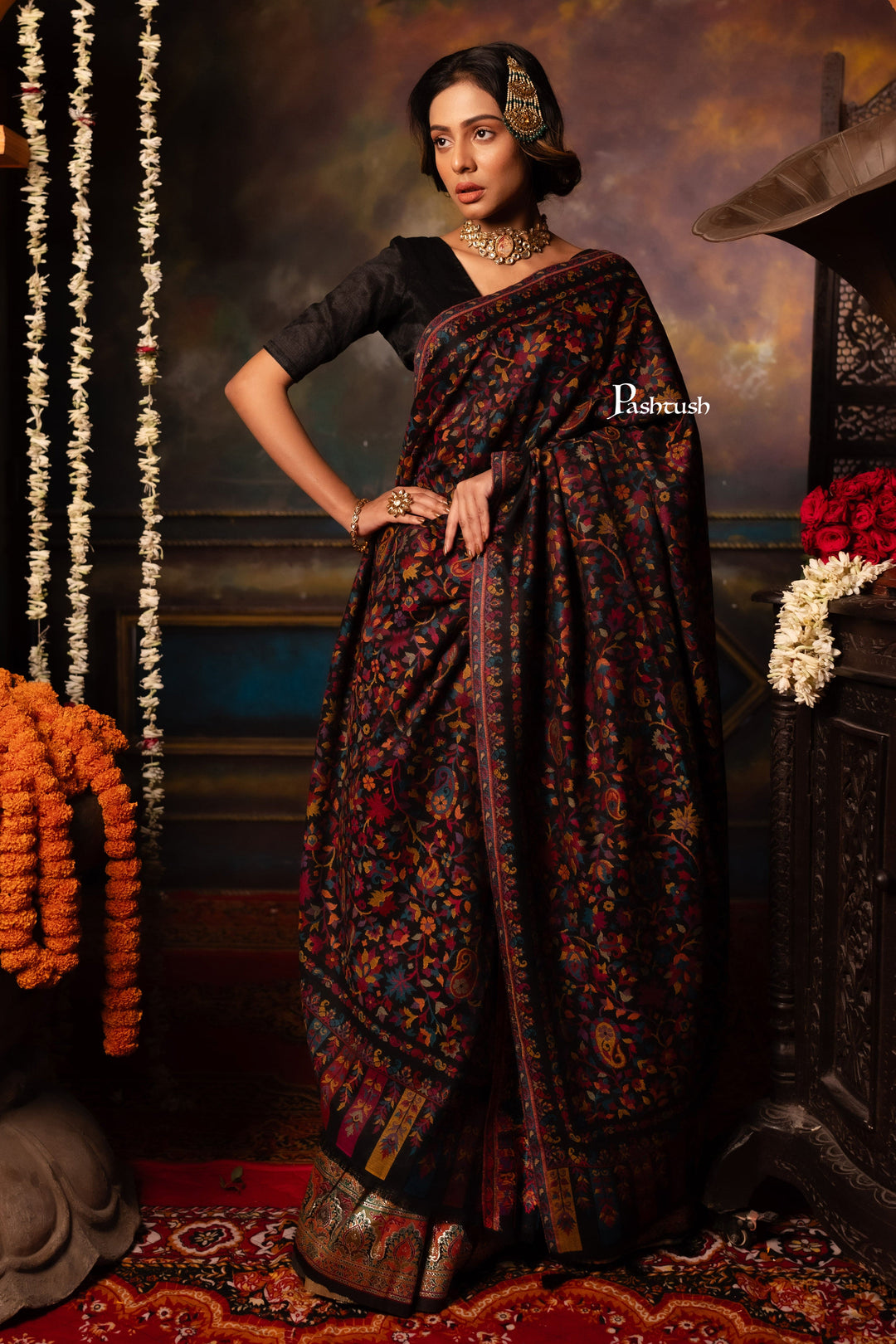 Pashtush India Womens Shawls Pashtush Womens Faux Pashmina Shawl, Paisley Design, Black