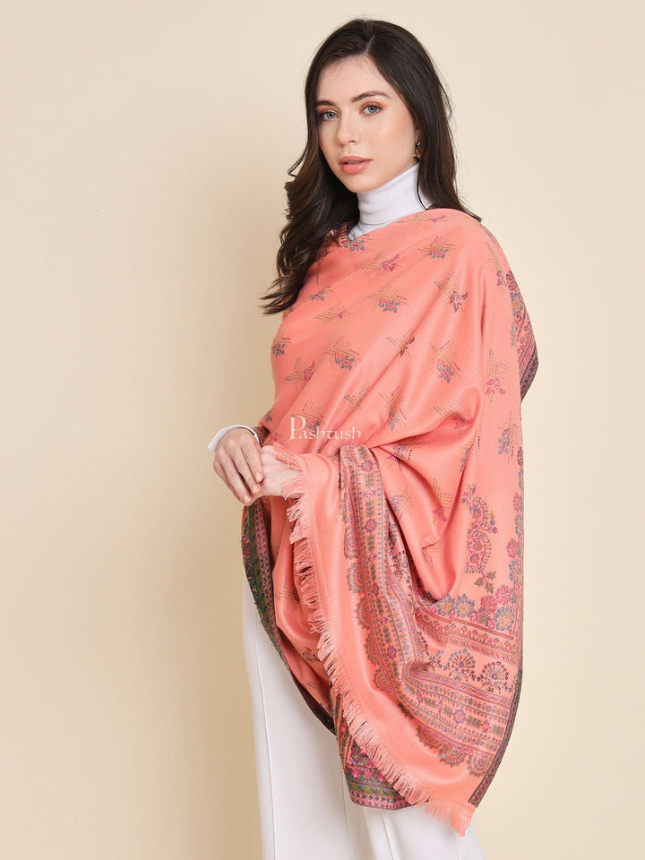 Pashtush India Womens Shawls Pashtush Womens Faux Pashmina Shawl, Paisley Ethnic Woven Design, Peach