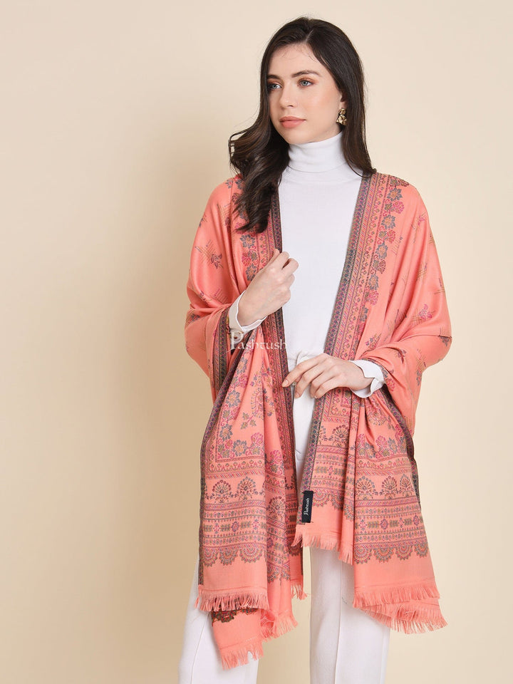 Pashtush India Womens Shawls Pashtush Womens Faux Pashmina Shawl, Paisley Ethnic Woven Design, Peach