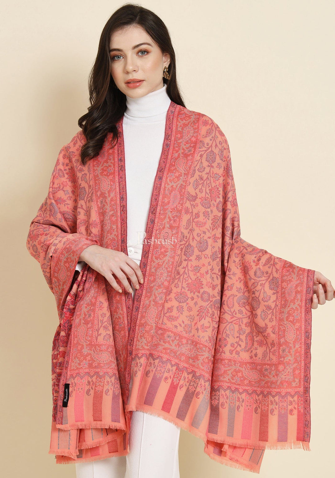 Pashtush India Womens Shawls Pashtush Womens Faux Pashmina Shawl, Paisley Ethnic Woven Design, Peach