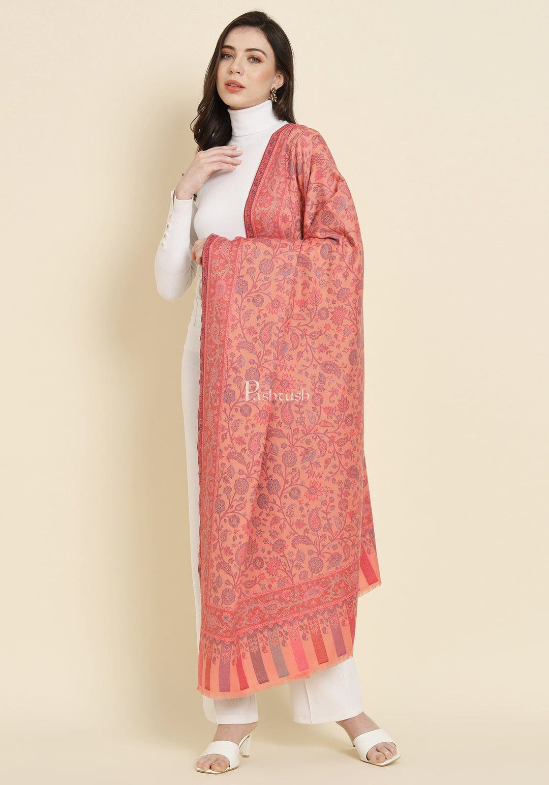 Pashtush India Womens Shawls Pashtush Womens Faux Pashmina Shawl, Paisley Ethnic Woven Design, Peach