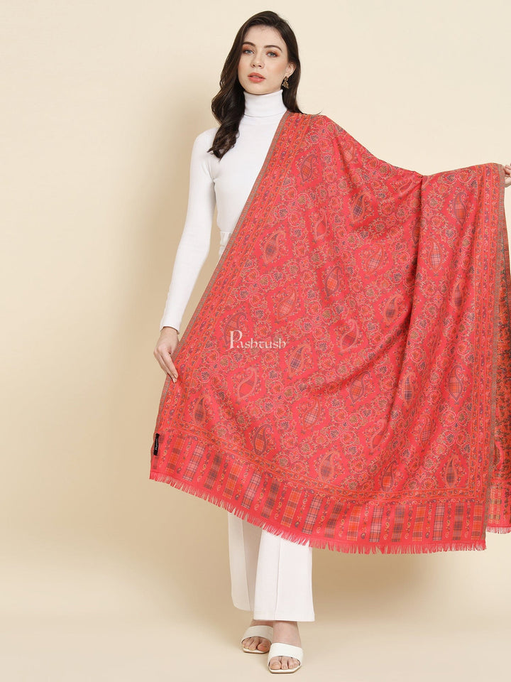 Pashtush India Womens Shawls Pashtush Womens Faux Pashmina Shawl, Paisley Ethnic Woven Design, Rose