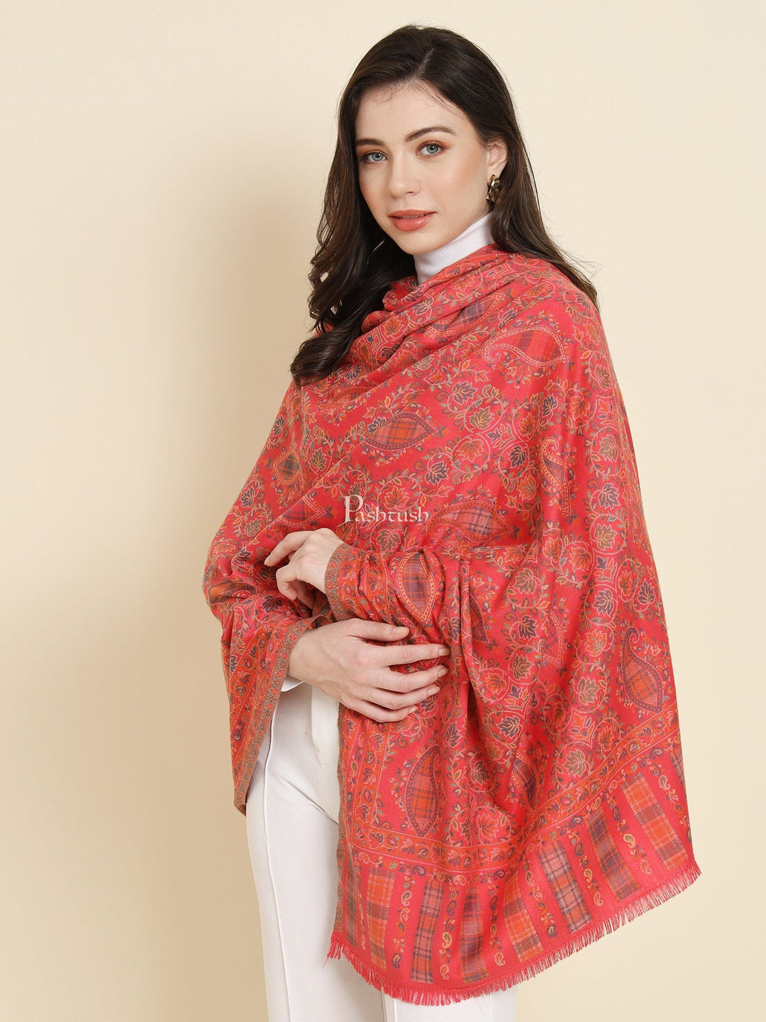 Pashtush India Womens Shawls Pashtush Womens Faux Pashmina Shawl, Paisley Ethnic Woven Design, Rose