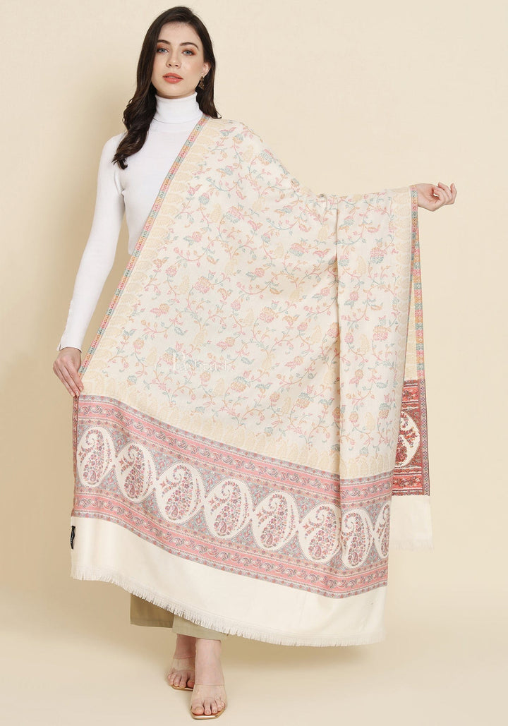 Pashtush India Womens Shawls Pashtush Womens Faux Pashmina Shawl, Paisley Weave With Zari Design, Ivory