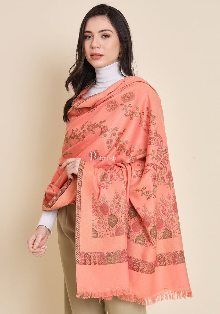 Pashtush India Womens Shawls Pashtush Womens Faux Pashmina Shawl, Paisley Weave Zari Design, Peach