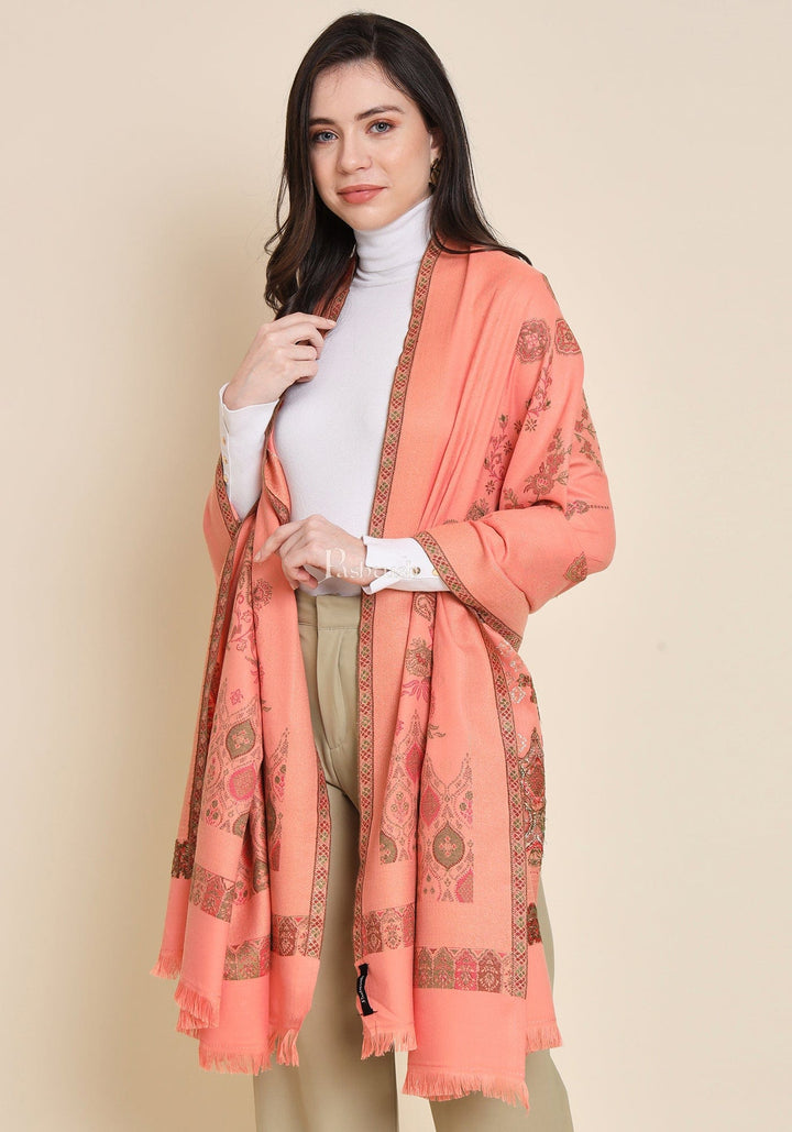 Pashtush India Womens Shawls Pashtush Womens Faux Pashmina Shawl, Paisley Weave Zari Design, Peach
