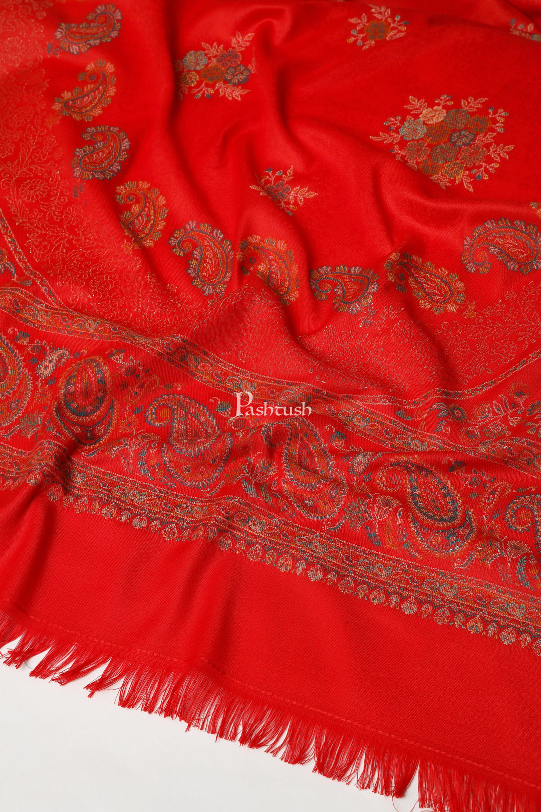 Pashtush India Womens Shawls Pashtush Womens Faux Pashmina Shawl, Paisley Weave Zari Design, Red