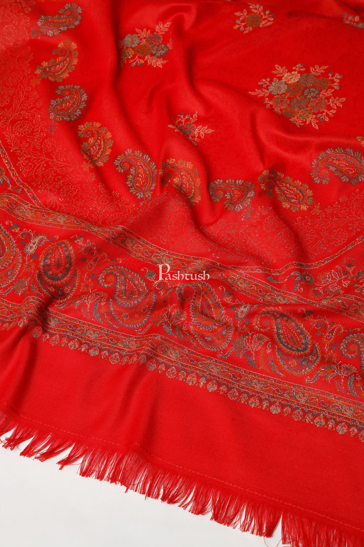Pashtush India Womens Shawls Pashtush Womens Faux Pashmina Shawl, Paisley Weave Zari Design, Red
