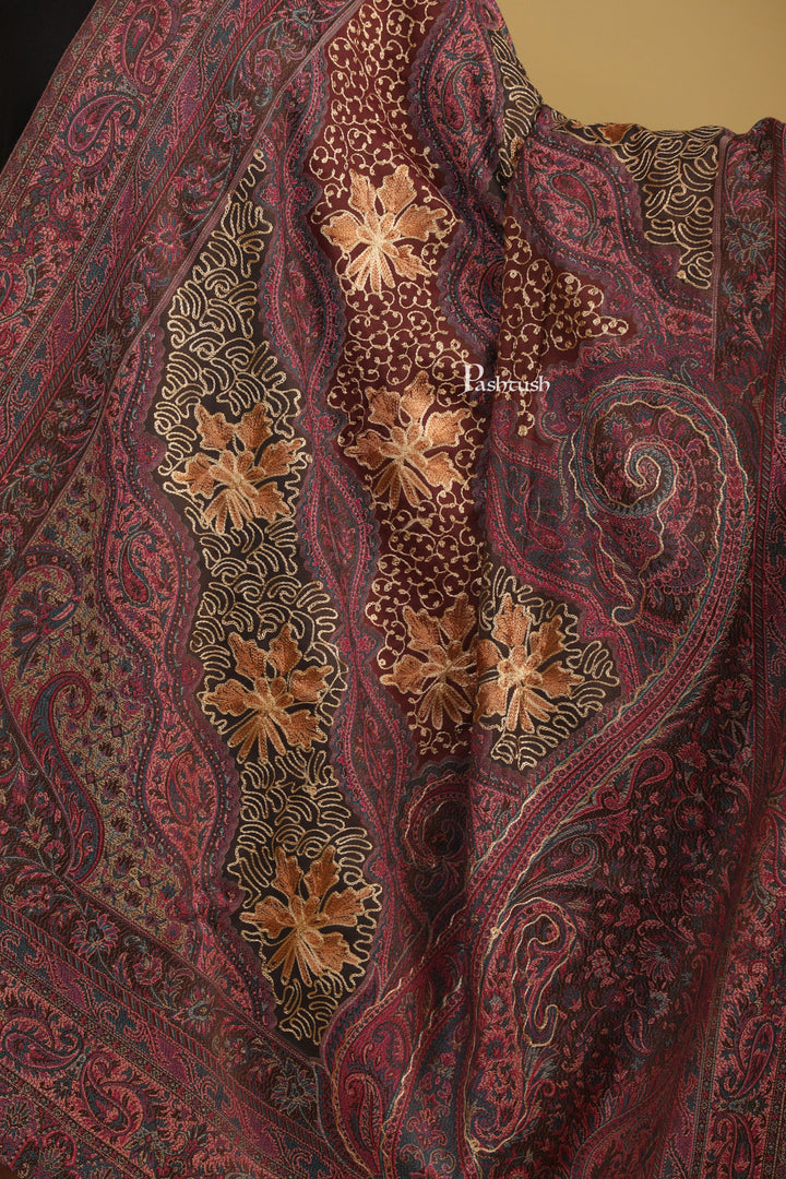 Pashtush India Womens Shawls Pashtush Womens Faux Pashmina Shawl, With Aari Design, Brown