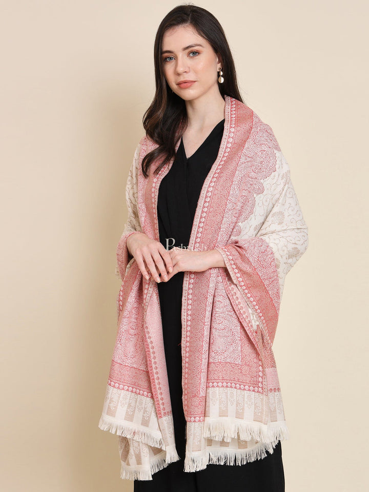Pashtush India Womens Shawls Pashtush Womens Faux Pashmina Shawl, Woven Floral Design, Beige