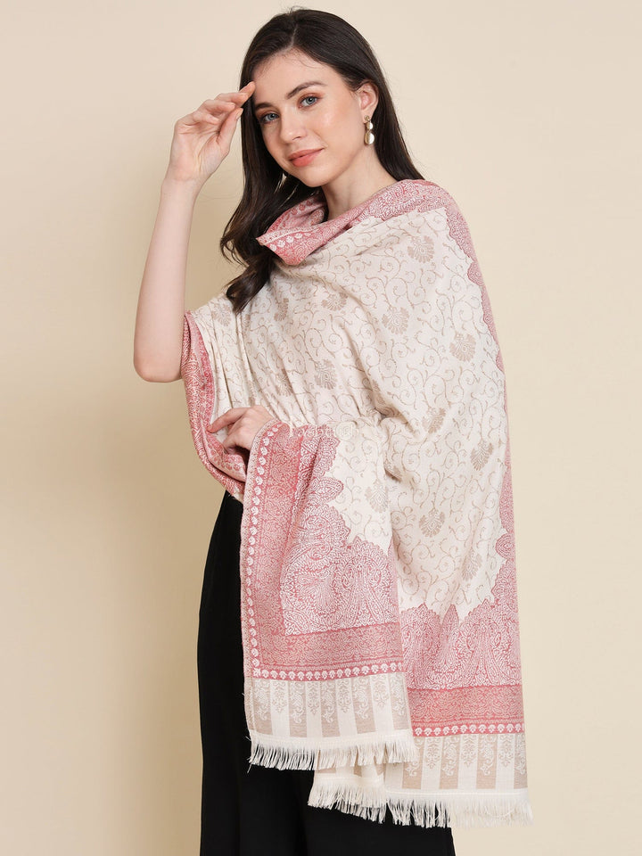 Pashtush India Womens Shawls Pashtush Womens Faux Pashmina Shawl, Woven Floral Design, Beige