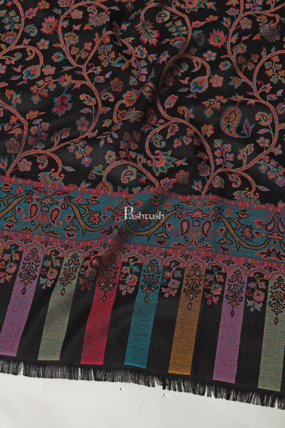 Pashtush India Womens Shawls Pashtush Womens Faux Pashmina Shawl, Woven Floral Design, Black