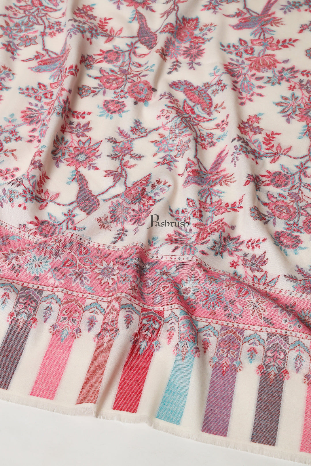Pashtush India Womens Shawls Pashtush Womens Faux Pashmina Shawl, Woven Floral Design, Ivory