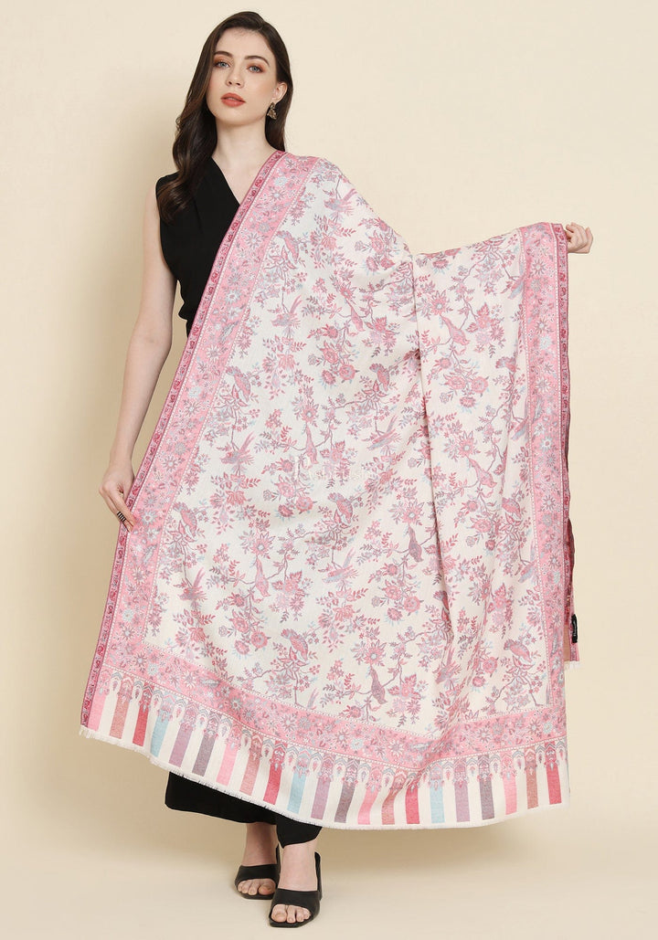 Pashtush India Womens Shawls Pashtush Womens Faux Pashmina Shawl, Woven Floral Design, Ivory