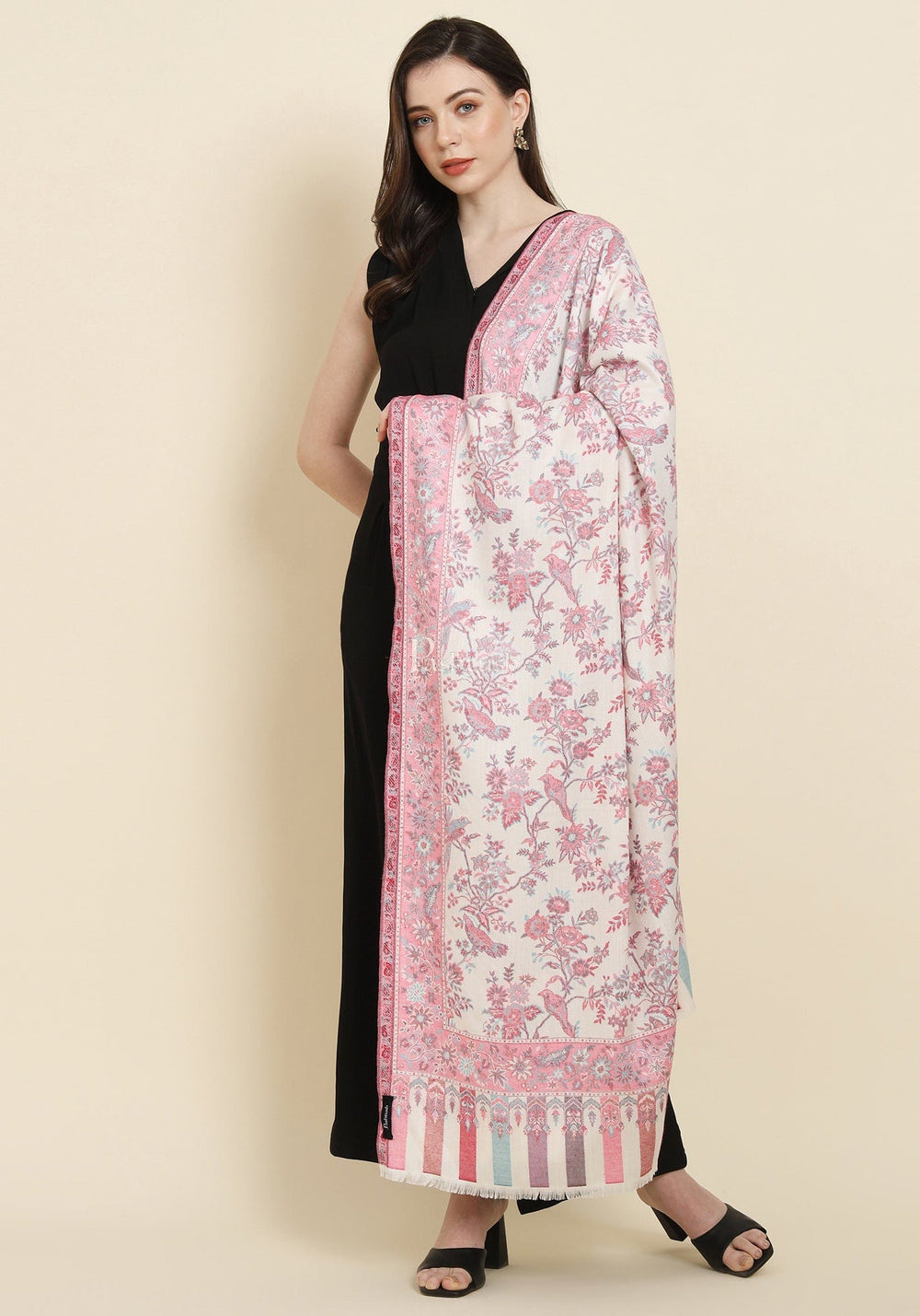 Pashtush India Womens Shawls Pashtush Womens Faux Pashmina Shawl, Woven Floral Design, Ivory