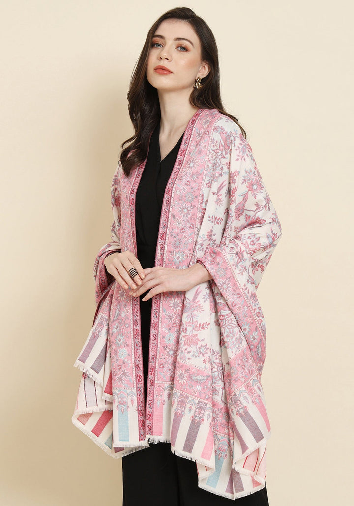 Pashtush India Womens Shawls Pashtush Womens Faux Pashmina Shawl, Woven Floral Design, Ivory
