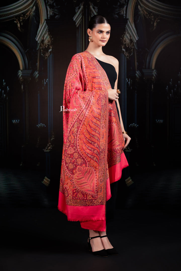 Pashtush India womens scarf and Stoles Pashtush Womens Faux Pashmina Shawl, Woven Jamawar Design, Neon Pink