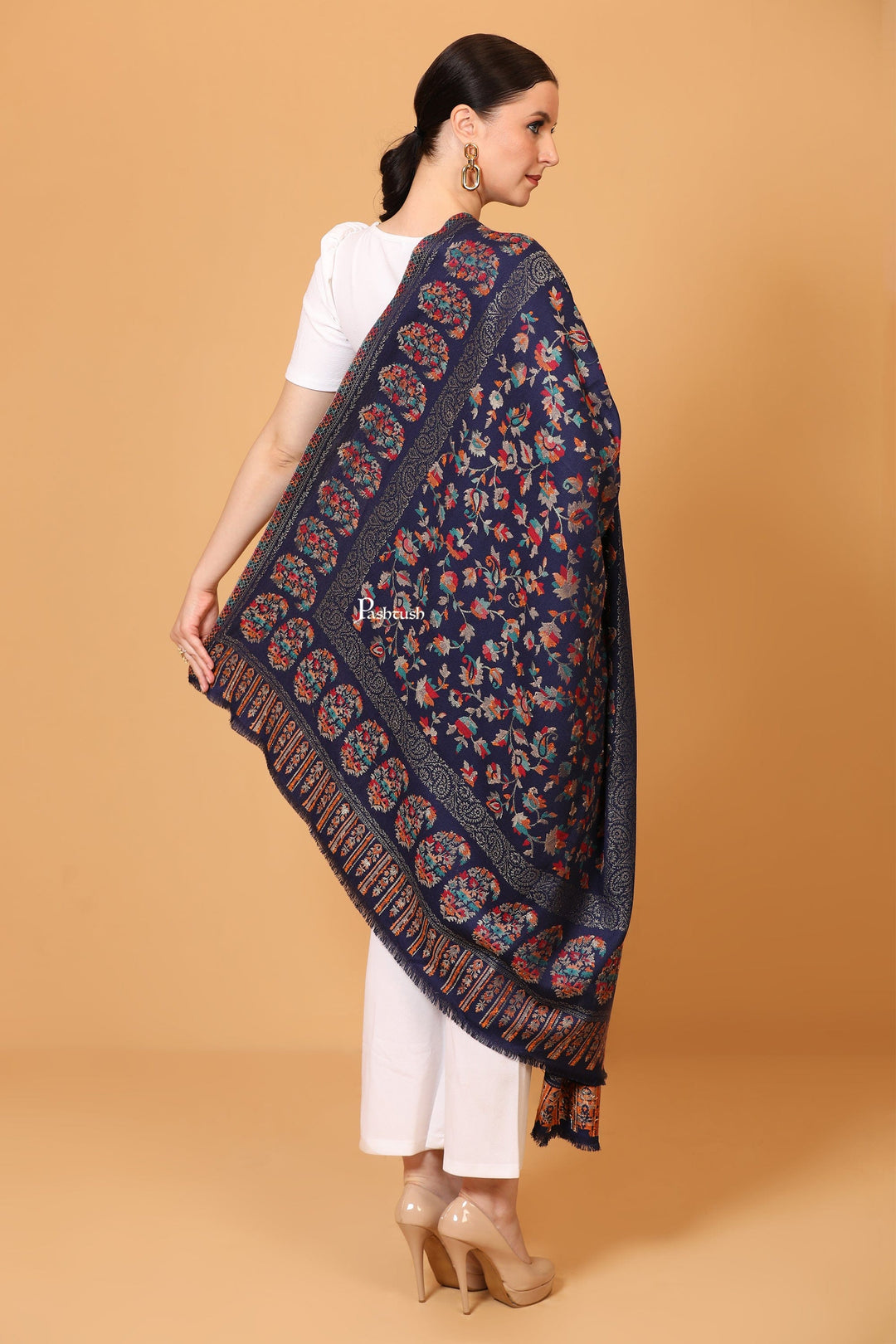 Pashtush India Womens Shawls Pashtush womens Faux Pashmina shawl, Woven Paisely design, Blue