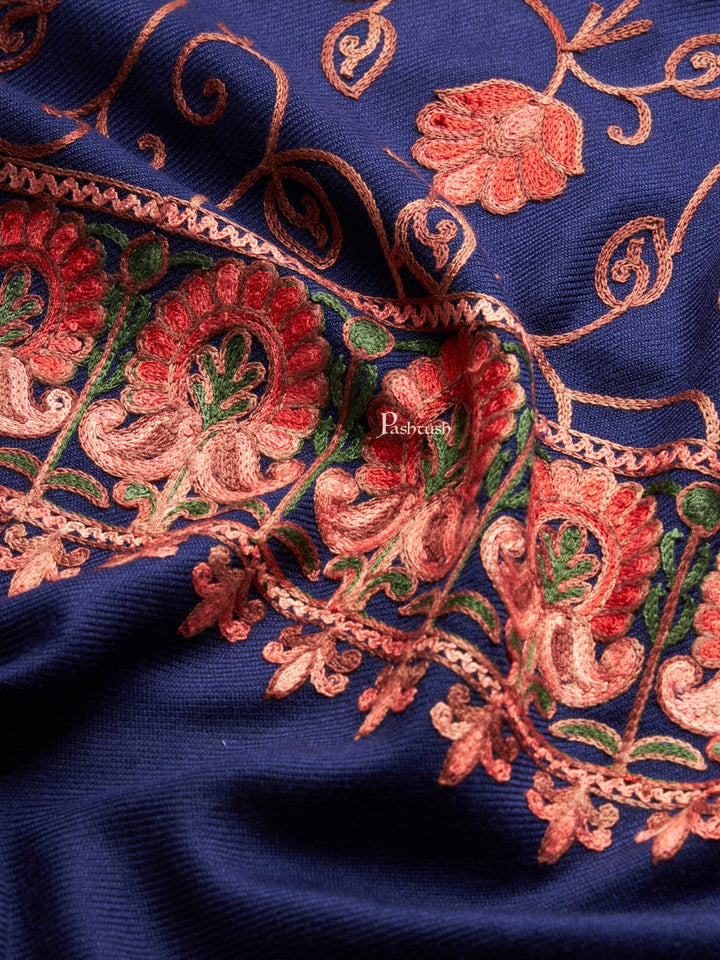 Pashtush India Womens Stoles and Scarves Scarf Pashtush Womens Faux Pashmina Stole, Aari Embroidery Design, Blue