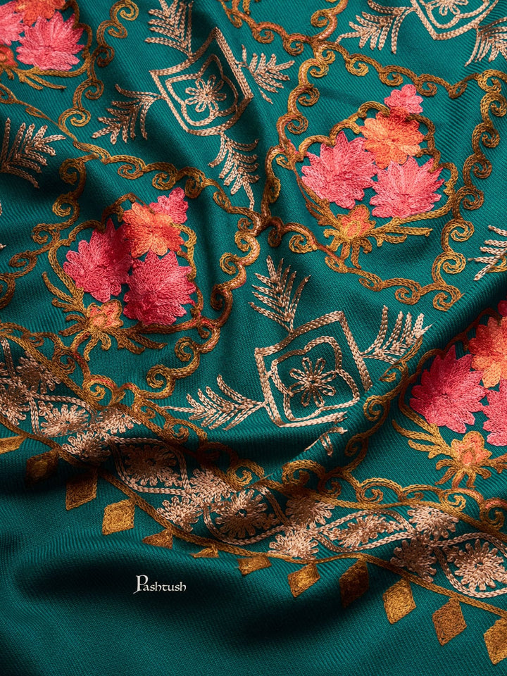 Pashtush India Womens Stoles and Scarves Scarf Pashtush Womens Faux Pashmina Stole, Aari Embroidery Design, Green