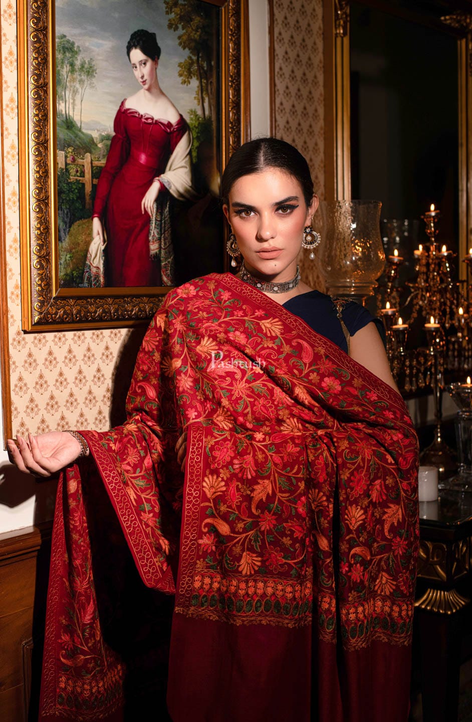 Pashtush India Womens Stoles and Scarves Scarf Pashtush womens Faux Pashmina stole, Aari embroidery design, Maroon