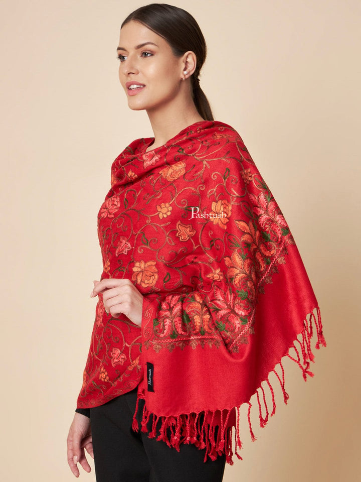 Pashtush India Womens Stoles and Scarves Scarf Pashtush Womens Faux Pashmina Stole, Aari Embroidery Design, Maroon