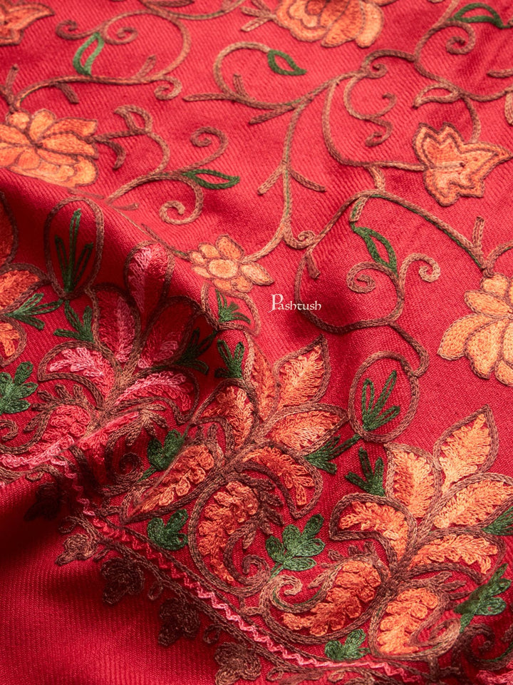Pashtush India Womens Stoles and Scarves Scarf Pashtush Womens Faux Pashmina Stole, Aari Embroidery Design, Maroon
