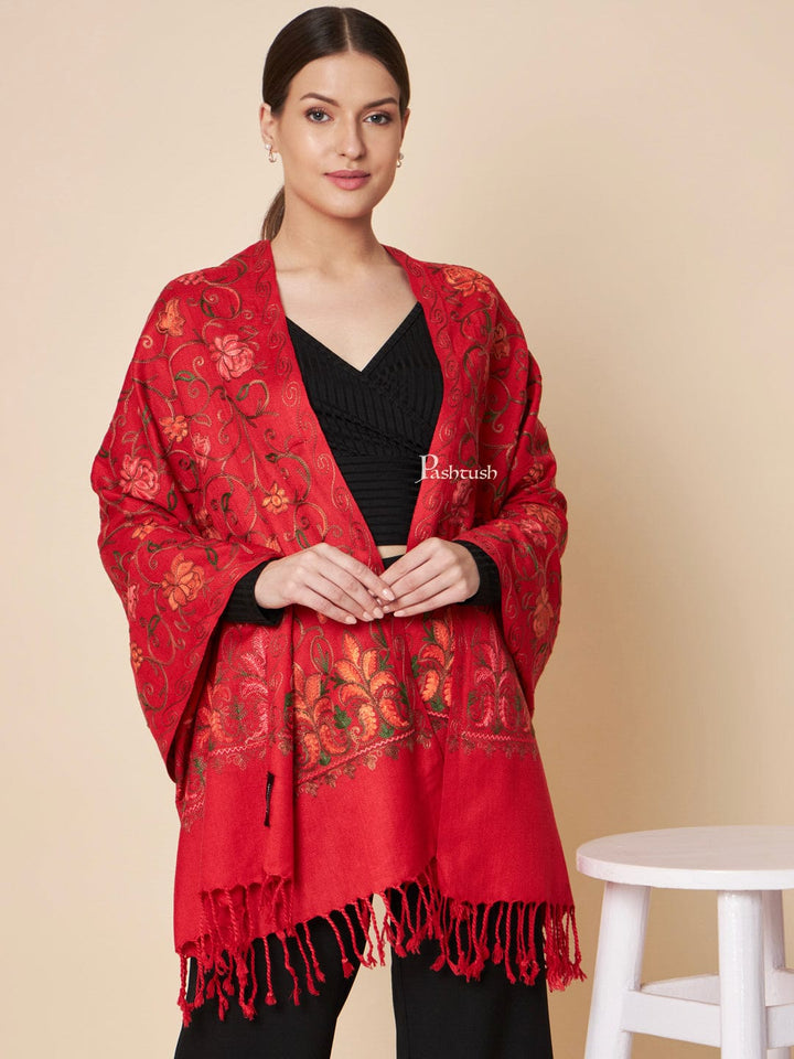 Pashtush India Womens Stoles and Scarves Scarf Pashtush Womens Faux Pashmina Stole, Aari Embroidery Design, Maroon