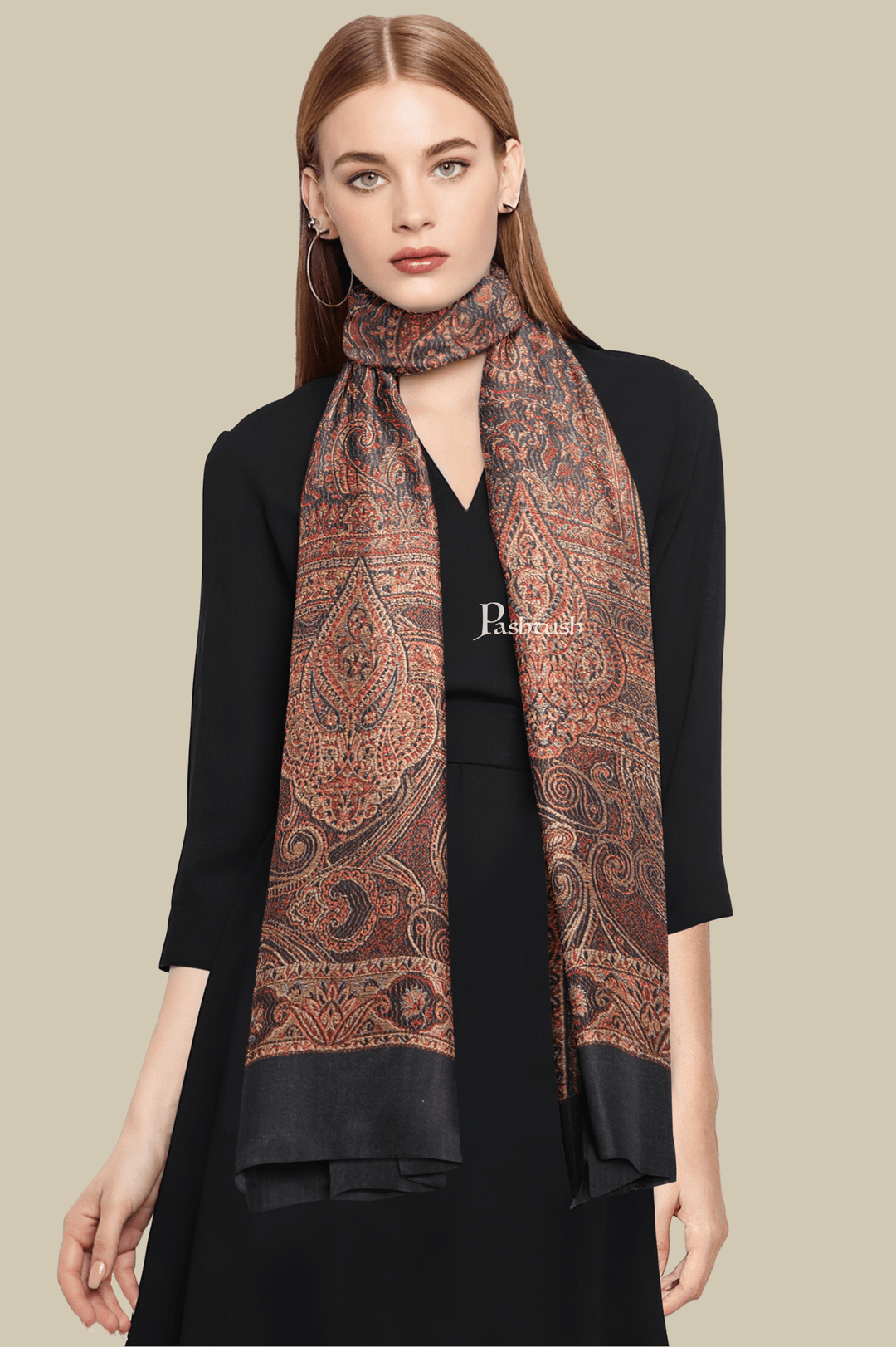 Pashtush India Womens Stoles and Scarves Scarf Pashtush Womens Faux Pashmina Stole,  Design, Black