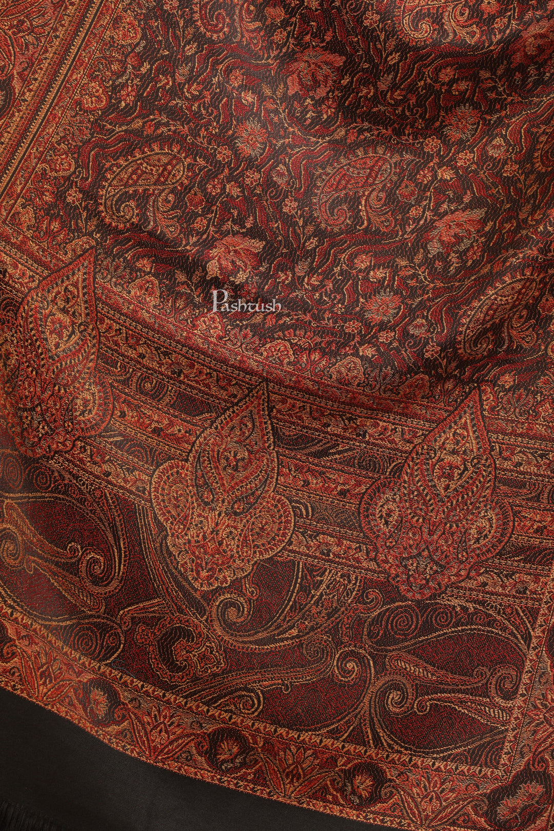 Pashtush India Womens Stoles and Scarves Scarf Pashtush Womens Faux Pashmina Stole, Jamawar Weave Design, Black