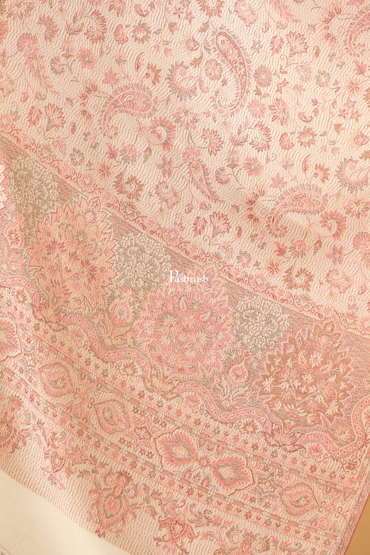 Pashtush India Womens Stoles Pashtush Womens Faux Pashmina Stole, Paisley Design, Ivory