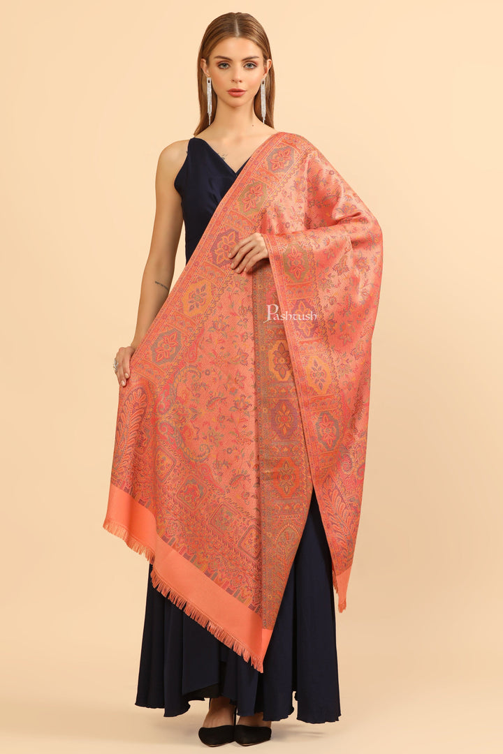 Pashtush India Womens Stoles Pashtush Womens Faux Pashmina Stole, Pasiley Design, Peach