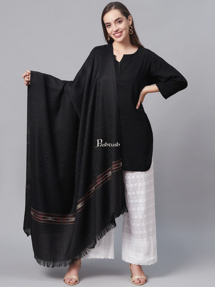 Pashtush India Womens Shawls Pashtush Womens Fine Wool Aztec Weave Shawl, Soft And Warm, Black