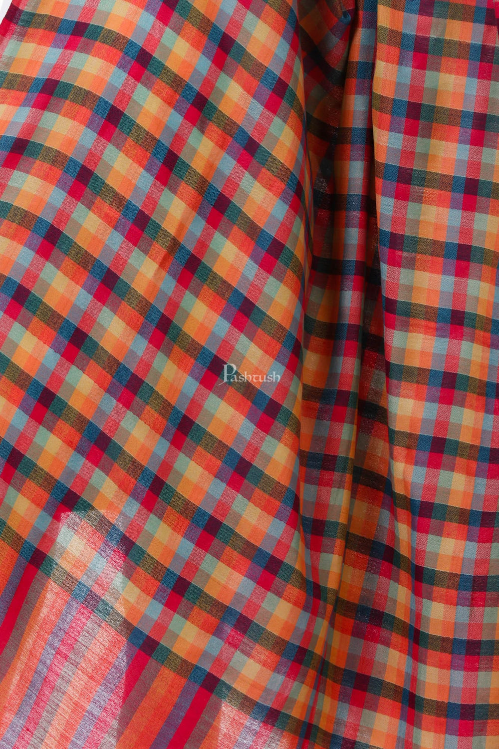 Pashtush India Womens Shawls Pashtush Womens Fine Wool Checkered Shawl, Multicoloured