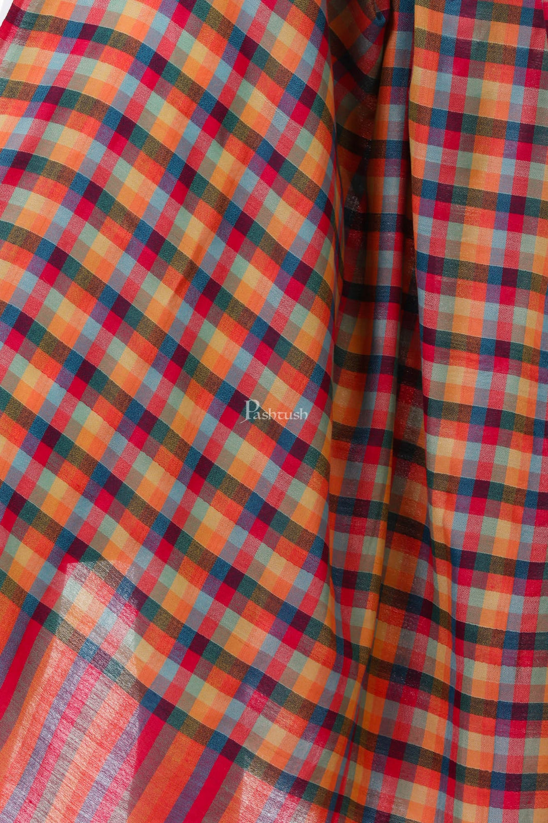 Pashtush India Womens Shawls Pashtush Womens Fine Wool Checkered Shawl, Multicoloured