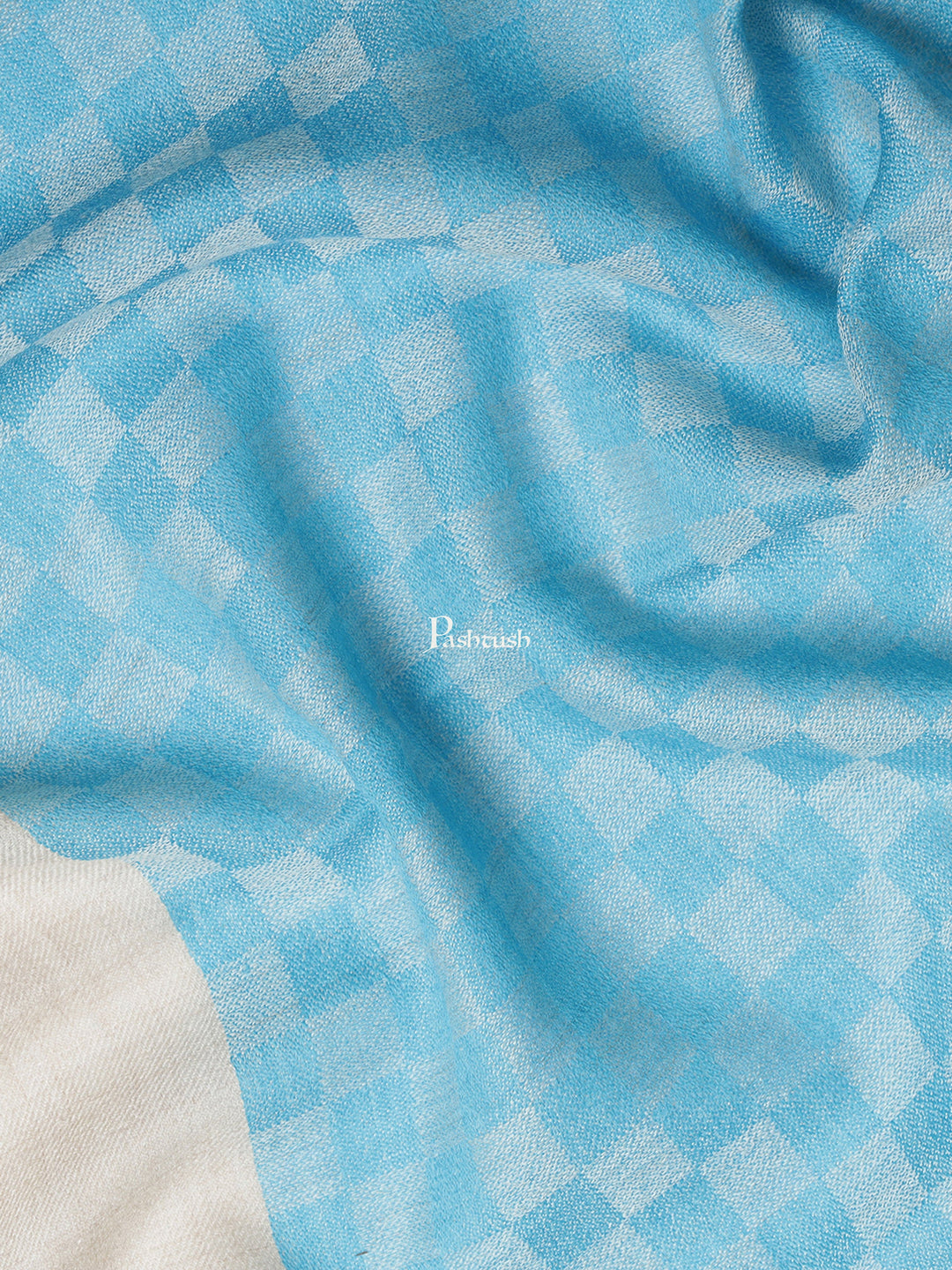 Pashtush India Womens Stoles and Scarves Scarf Pashtush Womens, Fine Wool, Checkered Stole, Blue