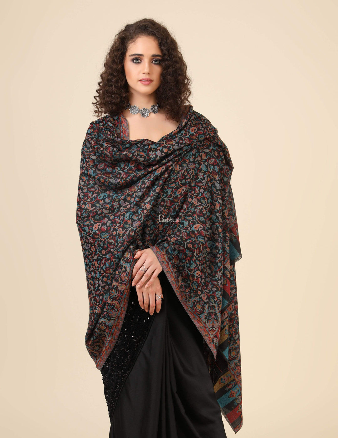 Pashtush India 100x200 Pashtush Womens Fine Wool Ethnic Weave Shawl, Soft and Warm