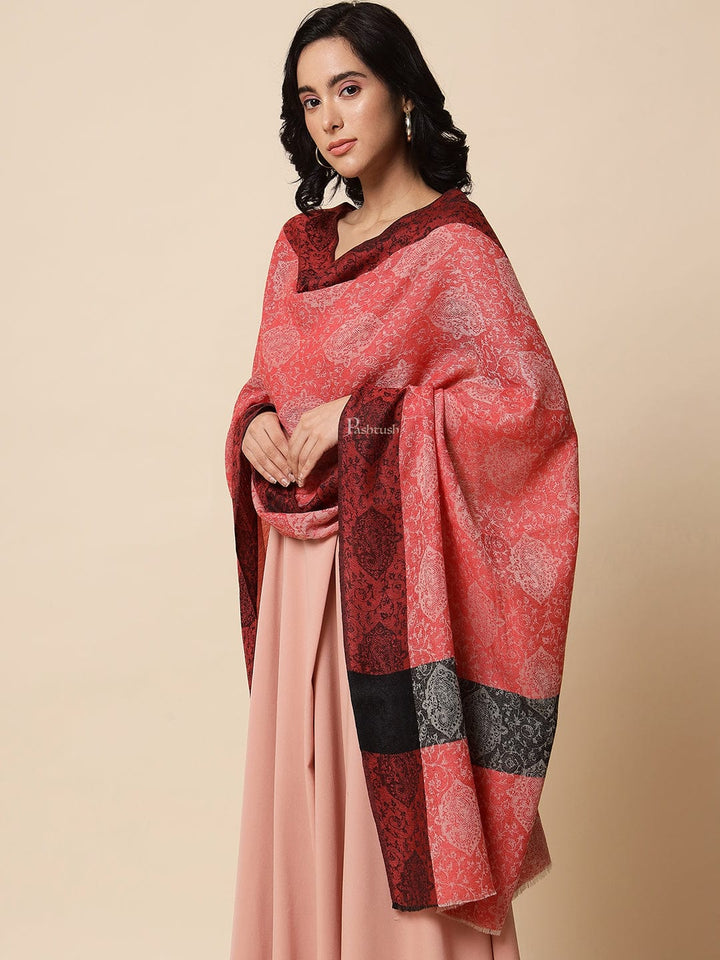 Pashtush India Womens Stoles and Scarves Scarf Pashtush Womens Fine Wool, Extra Soft and Warm Paisley Weave Scarf, Red and Black