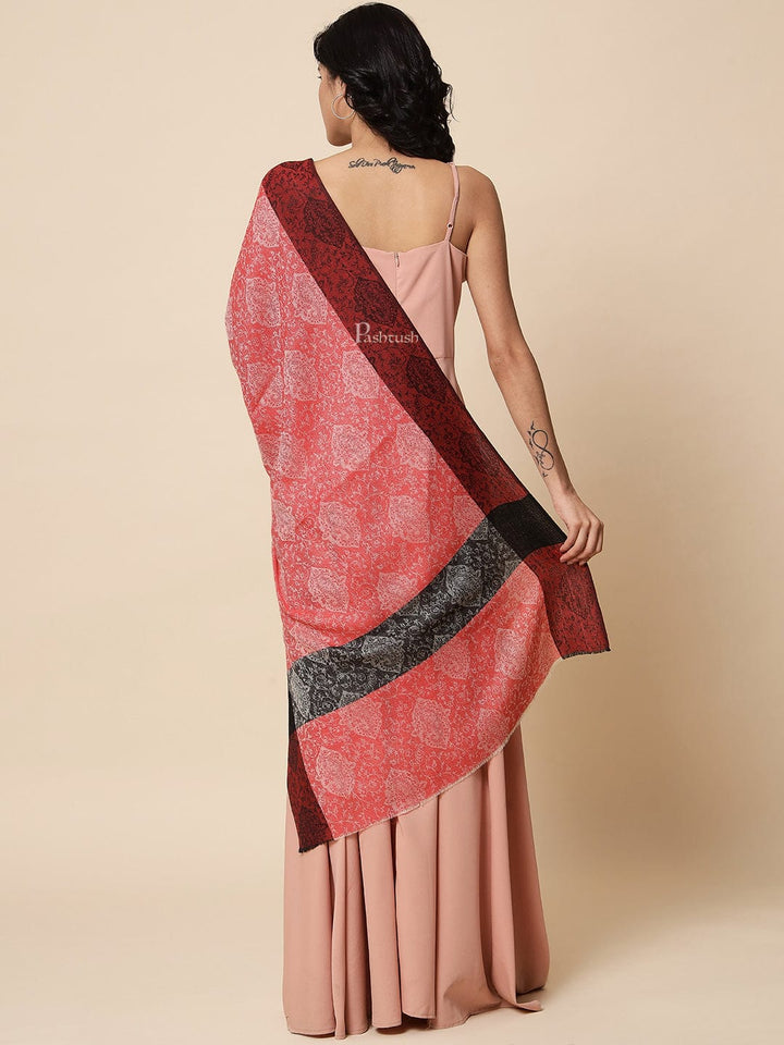 Pashtush India Womens Stoles and Scarves Scarf Pashtush Womens Fine Wool, Extra Soft and Warm Paisley Weave Scarf, Red and Black
