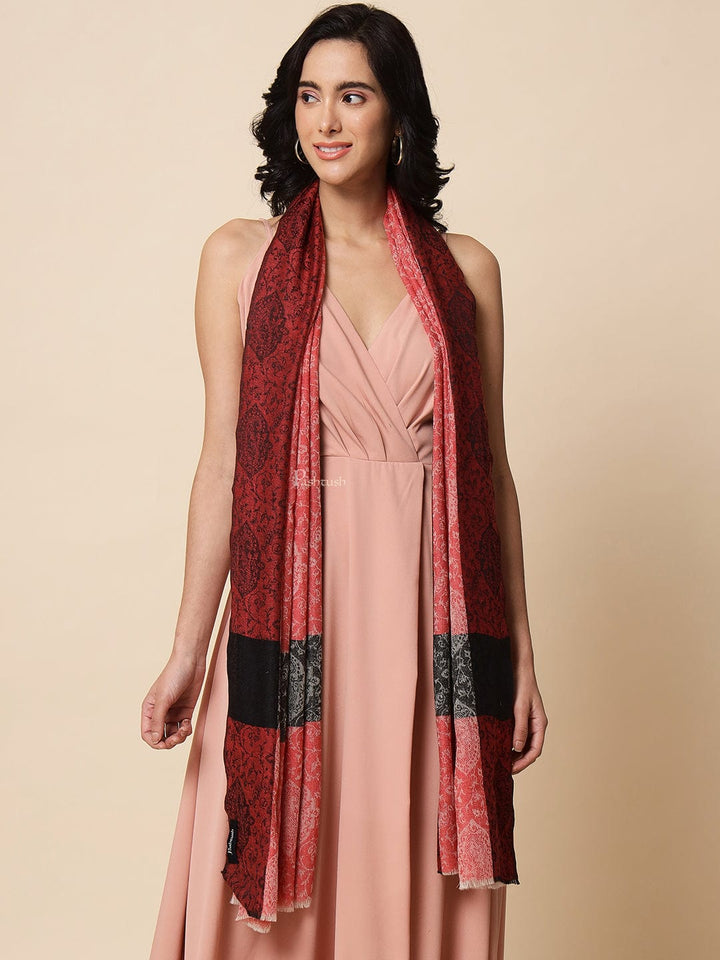 Pashtush India Womens Stoles and Scarves Scarf Pashtush Womens Fine Wool, Extra Soft and Warm Paisley Weave Scarf, Red and Black