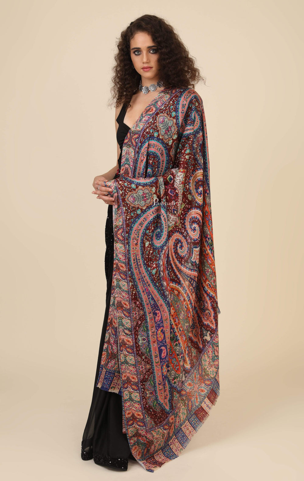 Pashtush India 100x200 Pashtush Womens Fine Wool Kalamkari Printed Shawl, Soft and warm with woolmark certification