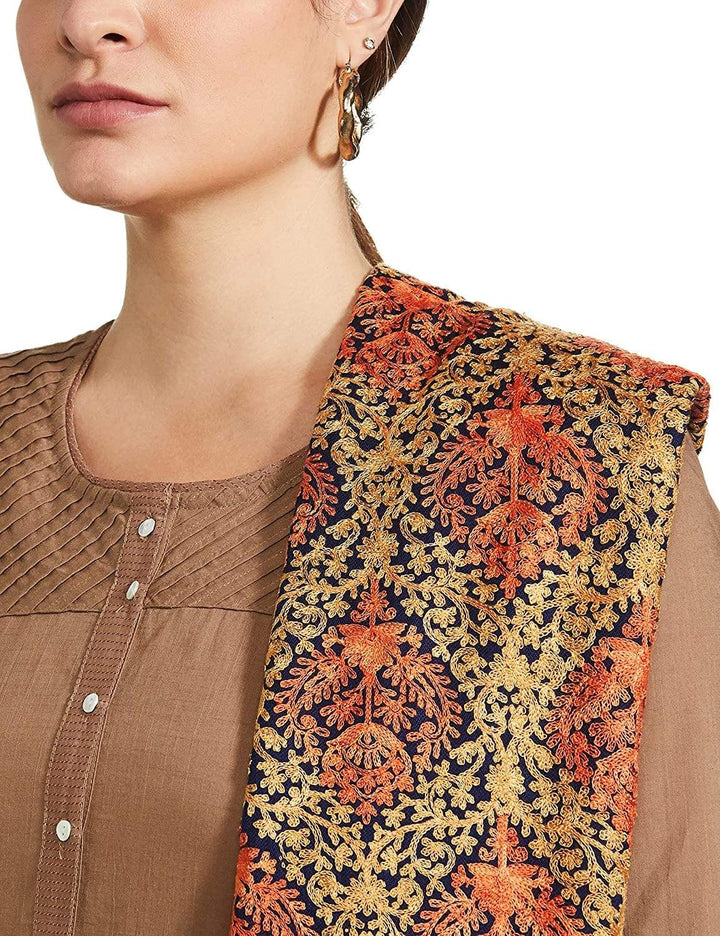 Pashtush India 70x200 Pashtush Womens Fine Wool, Kashmiri Nalki Embroidery Needlework Shawl, Navy Blue