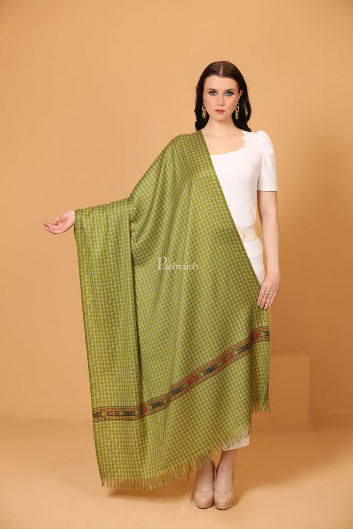 Pashtush India Womens Shawls Pashtush Womens Fine Wool Shawl, Aztec Weave, Woven Design, Emerald Green