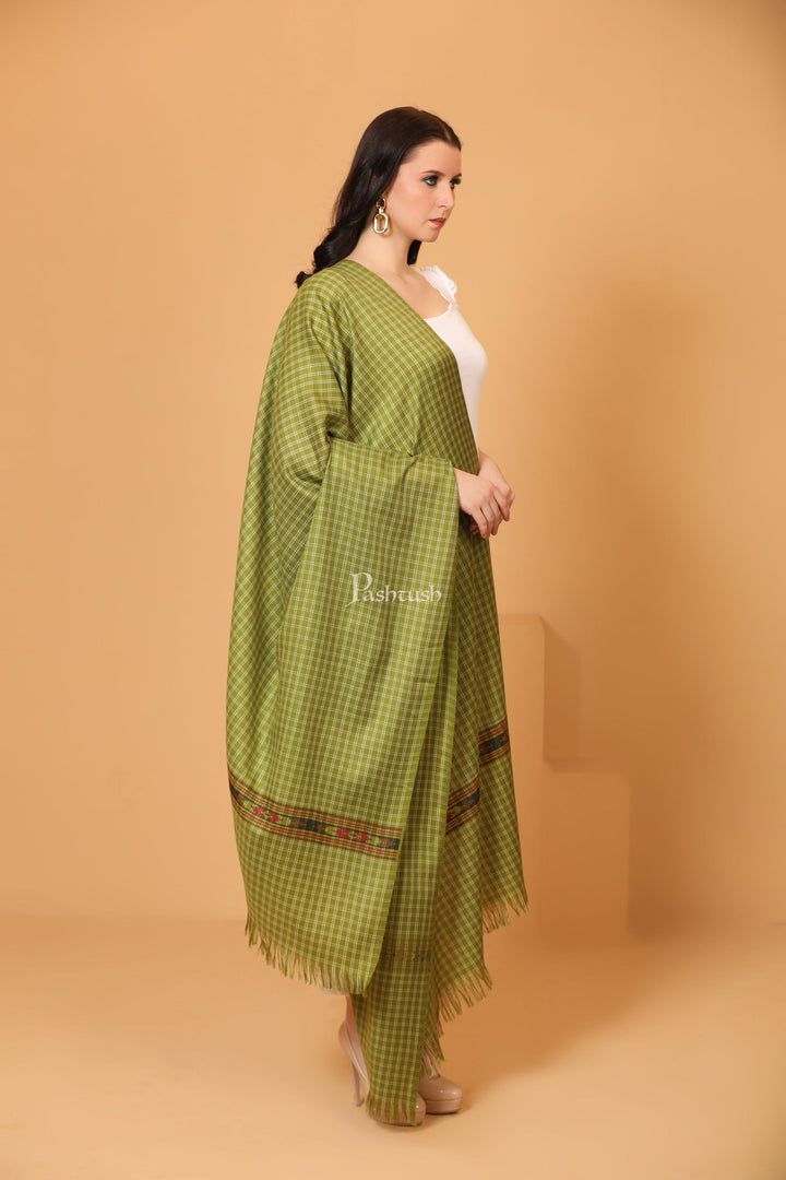 Pashtush India Womens Shawls Pashtush Womens Fine Wool Shawl, Aztec Weave, Woven Design, Emerald Green