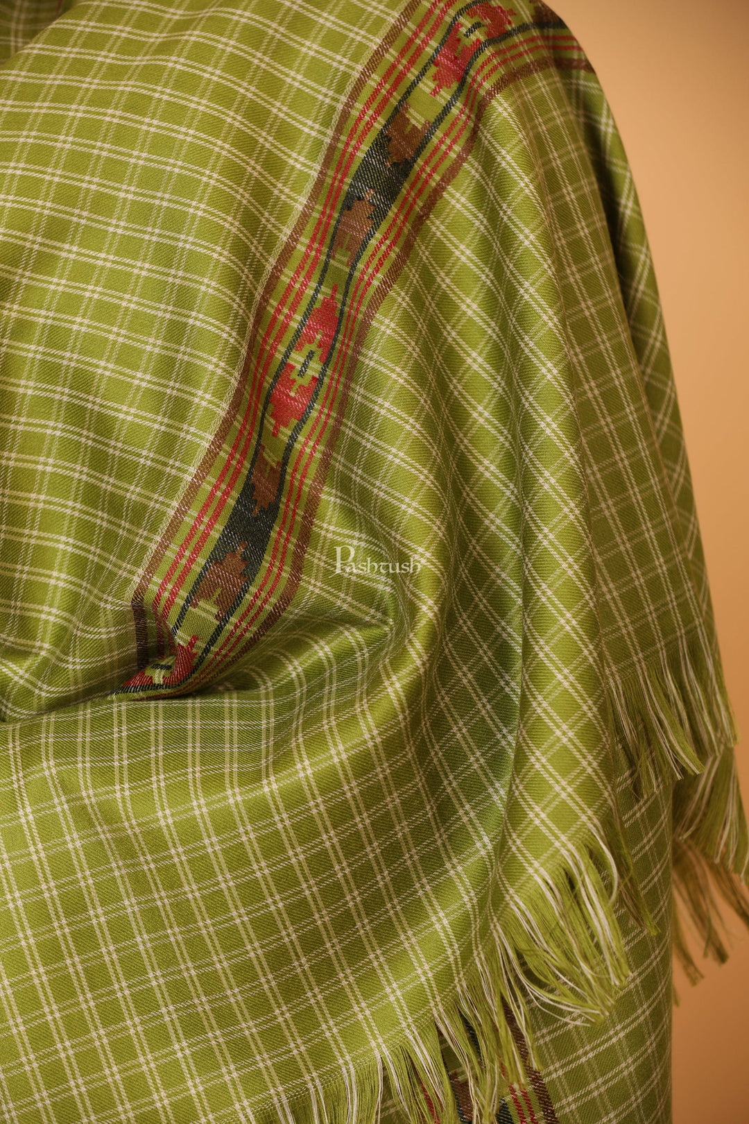 Pashtush India Womens Shawls Pashtush Womens Fine Wool Shawl, Aztec Weave, Woven Design, Emerald Green