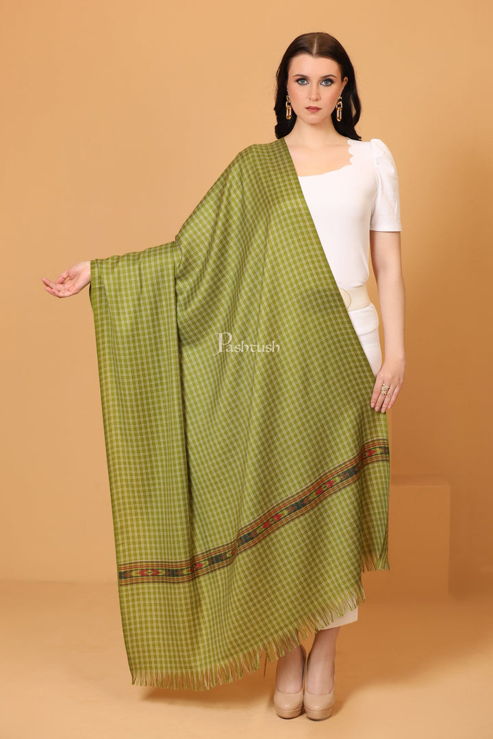 Pashtush India Womens Shawls Pashtush Womens Fine Wool Shawl, Aztec Weave, Woven Design, Emerald Green